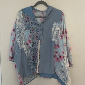 Floral Patchwork Hooded Blouse